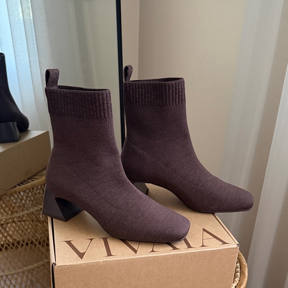 Vivaia Stretch-Knit Ankle Boots in Dark Brown - Picture 9 of 9